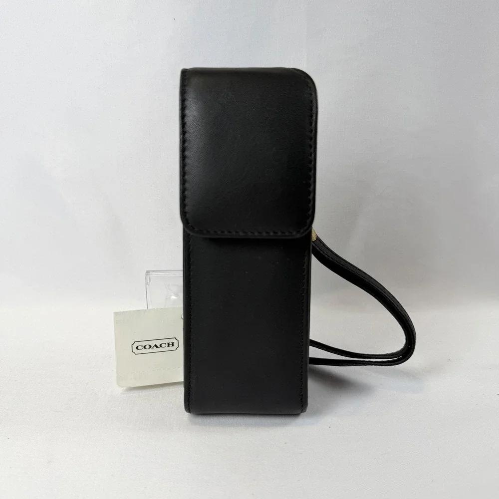 NWT Coach Flap Cell Phone Case Unisex Black Leather Vintage 4520 Wristlet Pouch